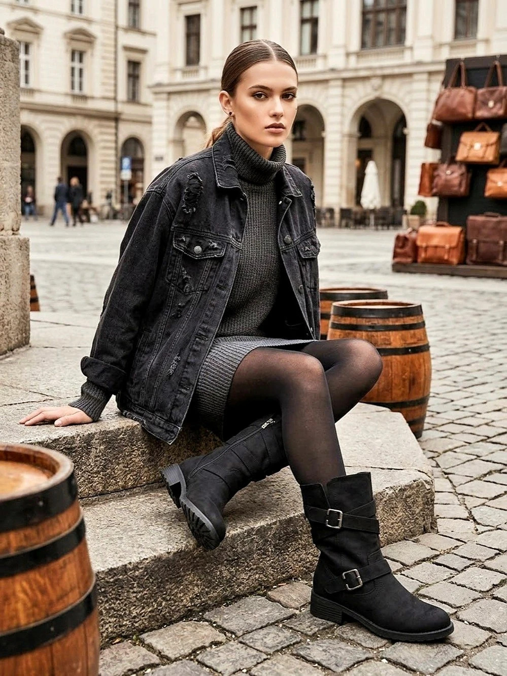Harley Buckle Combat Boots in Black US 8